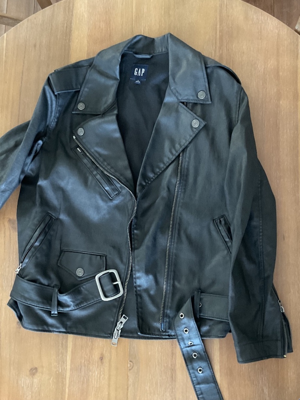 GapStudio Coated Denim Moto Jacket - Black Wash - Small